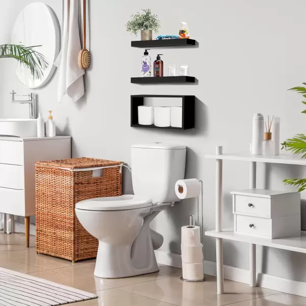 imageSorbus Floating Shelves for Wall Bathroom Shelves Wall Mounted for Kitchen Bedroom Bathroom Storage Over Toilet Hanging Book Shelf for Wall Home Decor Living Room Grey 3 PackBlack