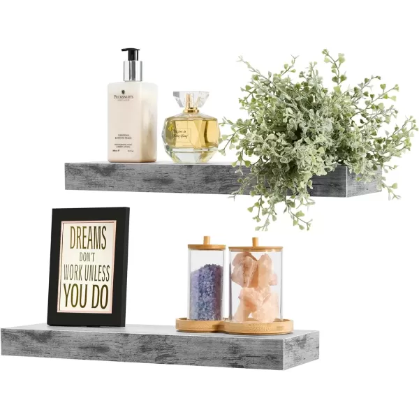 imageSorbus Floating Shelves for Wall Bathroom Shelves Wall Mounted for Kitchen Bedroom Bathroom Storage Over Toilet Hanging Book Shelf for Wall Home Decor Living Room Grey 3 PackGrey