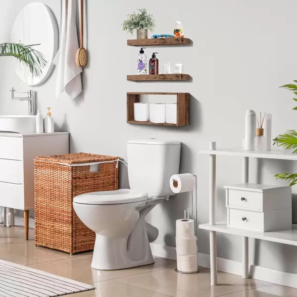 imageSorbus Floating Shelves for Wall Bathroom Shelves Wall Mounted for Kitchen Bedroom Bathroom Storage Over Toilet Hanging Book Shelf for Wall Home Decor Living Room Grey 3 PackMahogany
