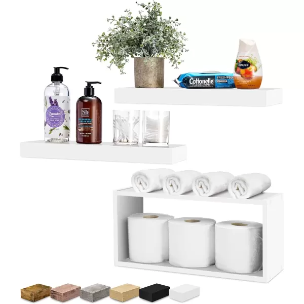 imageSorbus Floating Shelves for Wall Bathroom Shelves Wall Mounted for Kitchen Bedroom Bathroom Storage Over Toilet Hanging Book Shelf for Wall Home Decor Living Room Grey 3 PackWhite