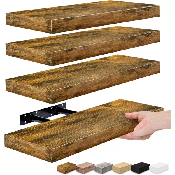 imageSorbus Floating Shelves for Wall Bathroom Shelves Wall Mounted for Kitchen Bedroom Bathroom Storage Over Toilet Hanging Book Shelf for Wall Home Decor Living Room Grey 3 PackWalnut