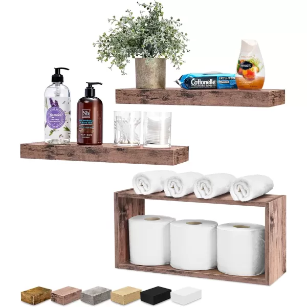 imageSorbus Floating Shelves for Wall Bathroom Shelves Wall Mounted for Kitchen Bedroom Bathroom Storage Over Toilet Hanging Book Shelf for Wall Home Decor Living Room Grey 3 PackMahogany