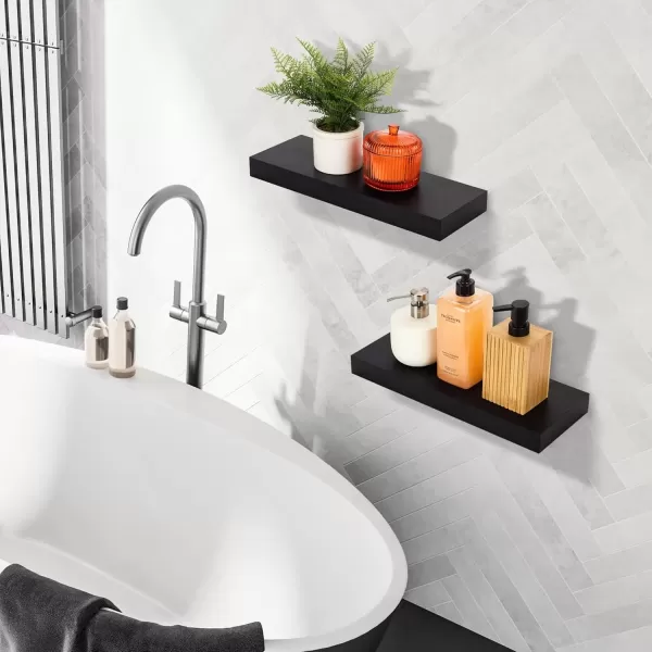 imageSorbus Floating Shelves for Wall Bathroom Shelves Wall Mounted for Kitchen Bedroom Bathroom Storage Over Toilet Hanging Book Shelf for Wall Home Decor Living Room Grey 3 PackBlack