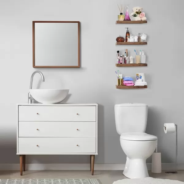 imageSorbus Floating Shelves for Wall Bathroom Shelves Wall Mounted for Kitchen Bedroom Bathroom Storage Over Toilet Hanging Book Shelf for Wall Home Decor Living Room Grey 3 PackMahogany