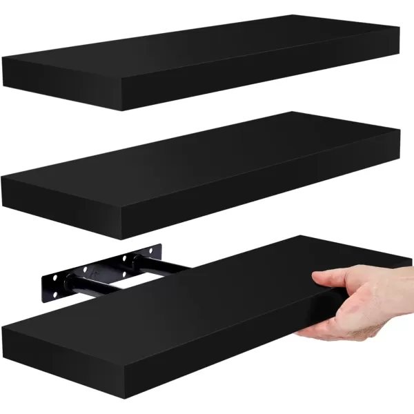 imageSorbus Floating Shelves for Wall Bathroom Shelves Wall Mounted for Kitchen Bedroom Bathroom Storage Over Toilet Hanging Book Shelf for Wall Home Decor Living Room Grey 3 PackBlack