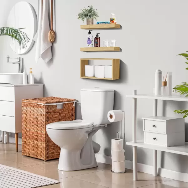 imageSorbus Floating Shelves for Wall Bathroom Shelves Wall Mounted for Kitchen Bedroom Bathroom Storage Over Toilet Hanging Book Shelf for Wall Home Decor Living Room Grey 3 PackMaple Wood