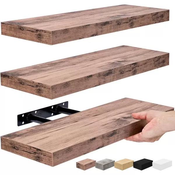 imageSorbus Floating Shelves for Wall Bathroom Shelves Wall Mounted for Kitchen Bedroom Bathroom Storage Over Toilet Hanging Book Shelf for Wall Home Decor Living Room Grey 3 PackMahogany