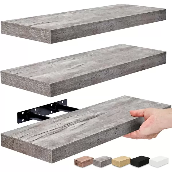 imageSorbus Floating Shelves for Wall Bathroom Shelves Wall Mounted for Kitchen Bedroom Bathroom Storage Over Toilet Hanging Book Shelf for Wall Home Decor Living Room Grey 3 PackGrey
