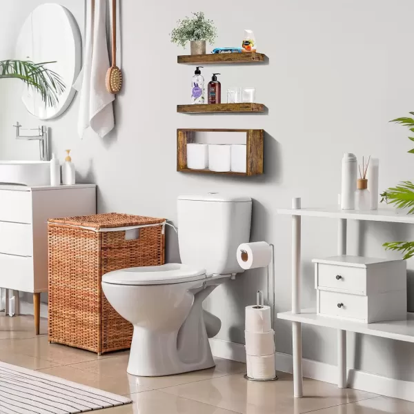 imageSorbus Floating Shelves for Wall Bathroom Shelves Wall Mounted for Kitchen Bedroom Bathroom Storage Over Toilet Hanging Book Shelf for Wall Home Decor Living Room Grey 3 PackWalnut