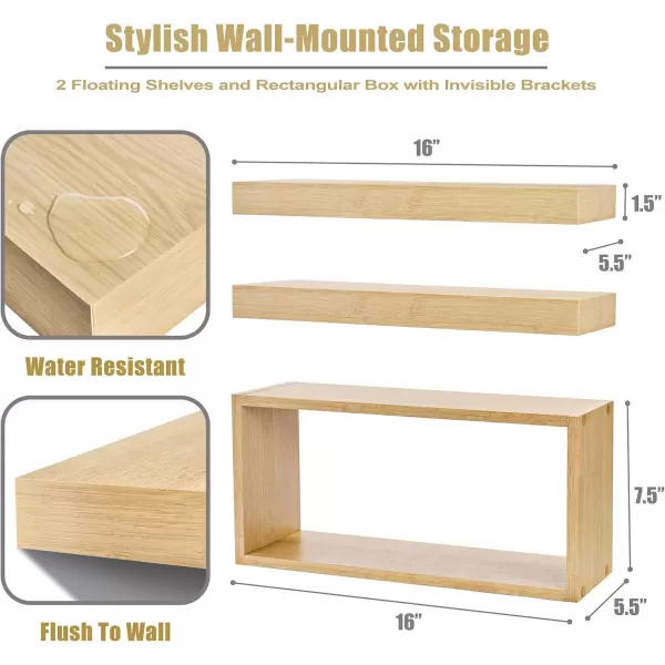 imageSorbus Floating Shelves for Wall Bathroom Shelves Wall Mounted for Kitchen Bedroom Bathroom Storage Over Toilet Hanging Book Shelf for Wall Home Decor Living Room Grey 3 PackMaple Wood