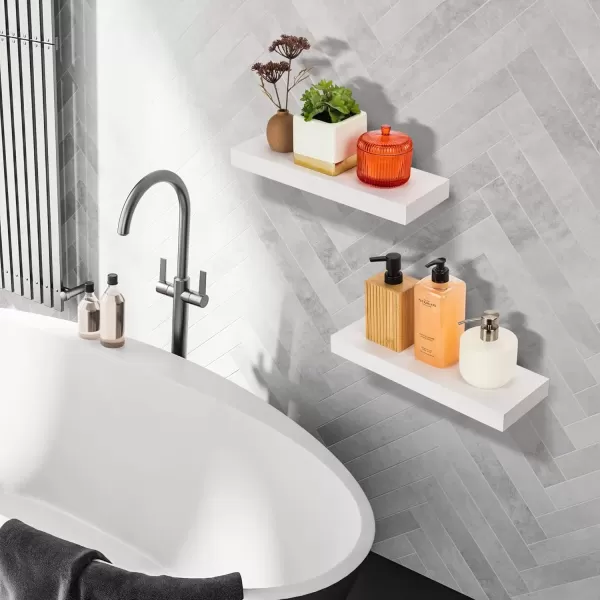 imageSorbus Floating Shelves for Wall Bathroom Shelves Wall Mounted for Kitchen Bedroom Bathroom Storage Over Toilet Hanging Book Shelf for Wall Home Decor Living Room Grey 3 PackWhite