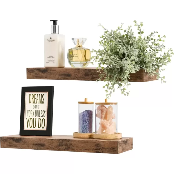 imageSorbus Floating Shelves for Wall Bathroom Shelves Wall Mounted for Kitchen Bedroom Bathroom Storage Over Toilet Hanging Book Shelf for Wall Home Decor Living Room Grey 3 PackMahogany