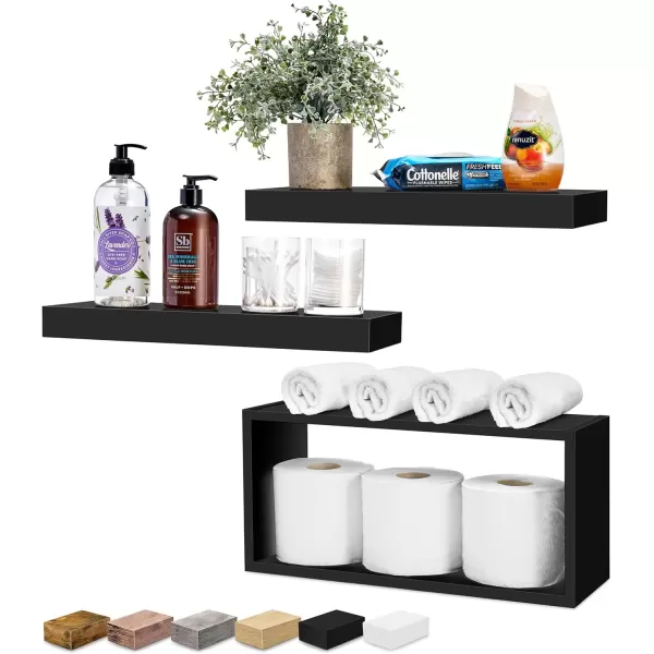 imageSorbus Floating Shelves for Wall Bathroom Shelves Wall Mounted for Kitchen Bedroom Bathroom Storage Over Toilet Hanging Book Shelf for Wall Home Decor Living Room Grey 3 PackBlack