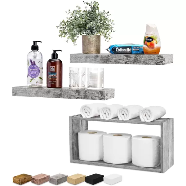 imageSorbus Floating Shelves for Wall Bathroom Shelves Wall Mounted for Kitchen Bedroom Bathroom Storage Over Toilet Hanging Book Shelf for Wall Home Decor Living Room Grey 3 PackGrey