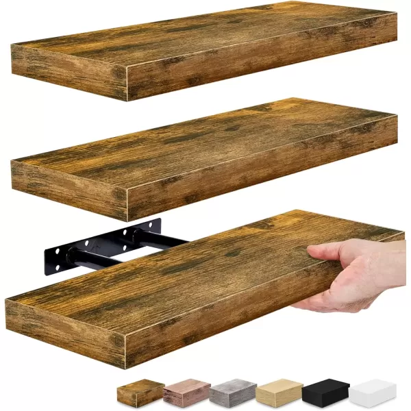 imageSorbus Floating Shelves for Wall Bathroom Shelves Wall Mounted for Kitchen Bedroom Bathroom Storage Over Toilet Hanging Book Shelf for Wall Home Decor Living Room Grey 3 PackWalnut