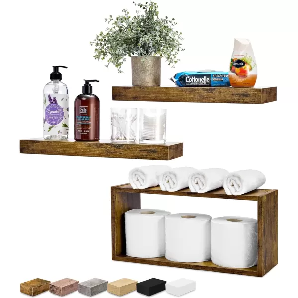 imageSorbus Floating Shelves for Wall Bathroom Shelves Wall Mounted for Kitchen Bedroom Bathroom Storage Over Toilet Hanging Book Shelf for Wall Home Decor Living Room Grey 3 PackWalnut