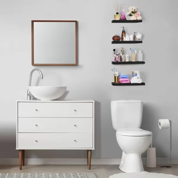 imageSorbus Floating Shelves for Wall Bathroom Shelves Wall Mounted for Kitchen Bedroom Bathroom Storage Over Toilet Hanging Book Shelf for Wall Home Decor Living Room Grey 3 PackBlack
