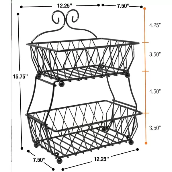 imageSorbus Fruit Basket Display Stand 2Tier for Vegetable Fruit ampamp Bread Counter Storage for Kitchen Bathroom Rectangular Antique Metal BlackBlack