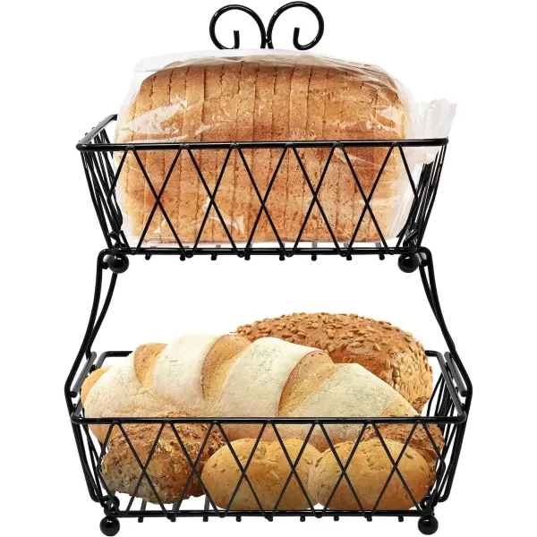 imageSorbus Fruit Basket Display Stand 2Tier for Vegetable Fruit ampamp Bread Counter Storage for Kitchen Bathroom Rectangular Antique Metal BlackBlack