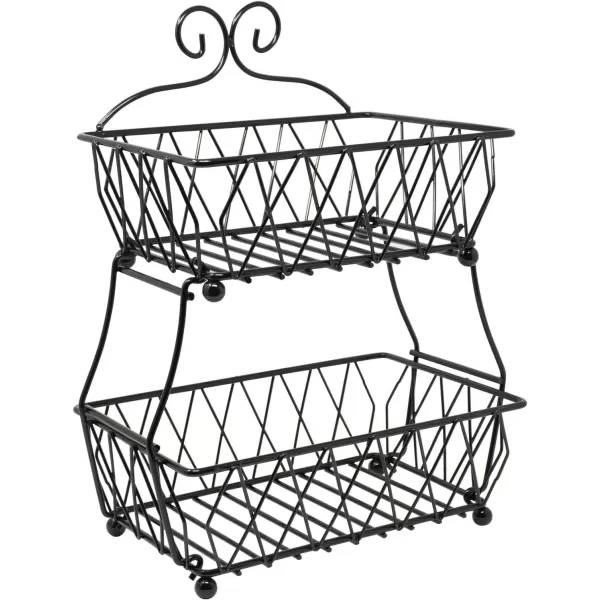 imageSorbus Fruit Basket Display Stand 2Tier for Vegetable Fruit ampamp Bread Counter Storage for Kitchen Bathroom Rectangular Antique Metal BlackBlack