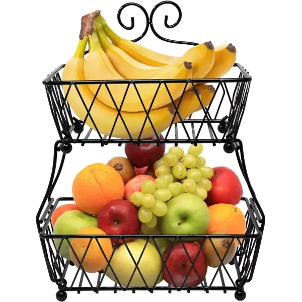 imageSorbus Fruit Basket Display Stand 2Tier for Vegetable Fruit ampamp Bread Counter Storage for Kitchen Bathroom Rectangular Antique Metal BlackBlack