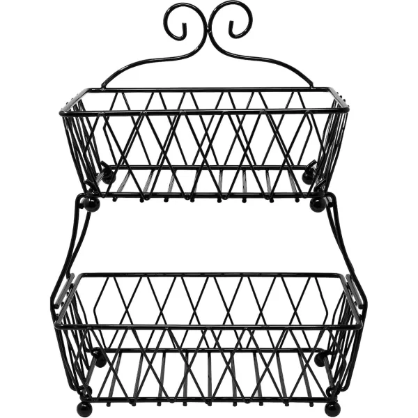 imageSorbus Fruit Basket Display Stand 2Tier for Vegetable Fruit ampamp Bread Counter Storage for Kitchen Bathroom Rectangular Antique Metal BlackBlack