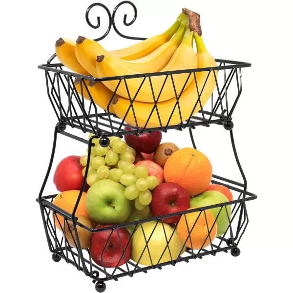 imageSorbus Fruit Basket Display Stand 2Tier for Vegetable Fruit ampamp Bread Counter Storage for Kitchen Bathroom Rectangular Antique Metal BlackBlack