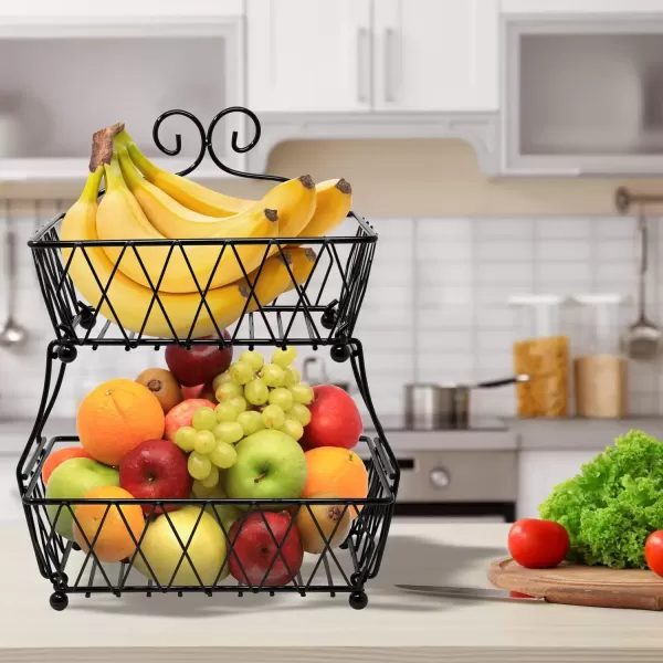 imageSorbus Fruit Basket Display Stand 2Tier for Vegetable Fruit ampamp Bread Counter Storage for Kitchen Bathroom Rectangular Antique Metal BlackBlack