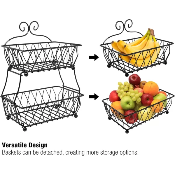 imageSorbus Fruit Basket Display Stand 2Tier for Vegetable Fruit ampamp Bread Counter Storage for Kitchen Bathroom Rectangular Antique Metal BlackBlack