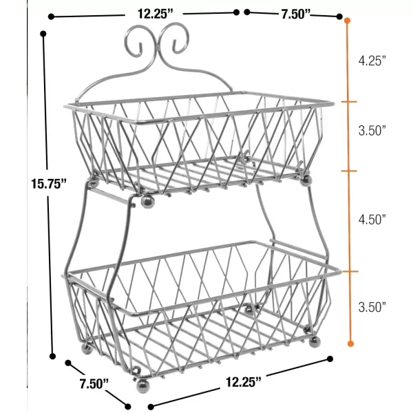 imageSorbus Fruit Basket Display Stand 2Tier for Vegetable Fruit ampamp Bread Counter Storage for Kitchen Bathroom Rectangular Antique Metal BlackSilver