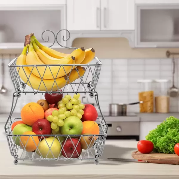 imageSorbus Fruit Basket Display Stand 2Tier for Vegetable Fruit ampamp Bread Counter Storage for Kitchen Bathroom Rectangular Antique Metal BlackSilver
