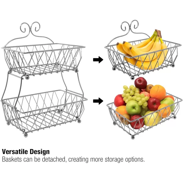 imageSorbus Fruit Basket Display Stand 2Tier for Vegetable Fruit ampamp Bread Counter Storage for Kitchen Bathroom Rectangular Antique Metal BlackSilver