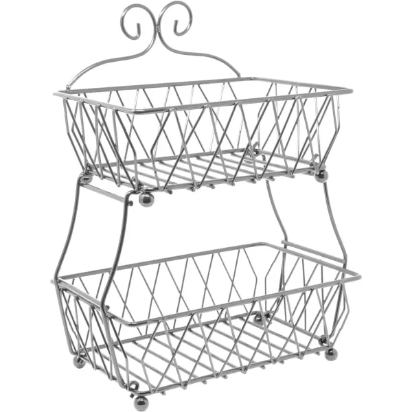 imageSorbus Fruit Basket Display Stand 2Tier for Vegetable Fruit ampamp Bread Counter Storage for Kitchen Bathroom Rectangular Antique Metal BlackSilver