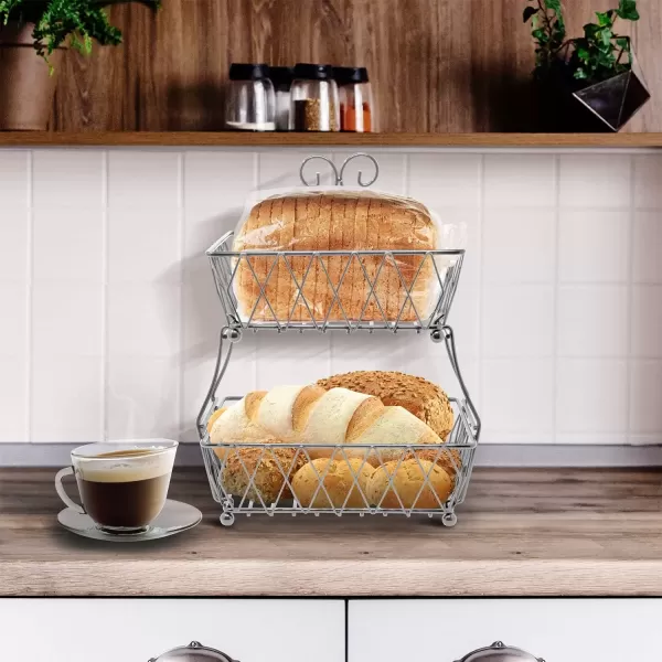 imageSorbus Fruit Basket Display Stand 2Tier for Vegetable Fruit ampamp Bread Counter Storage for Kitchen Bathroom Rectangular Antique Metal BlackSilver