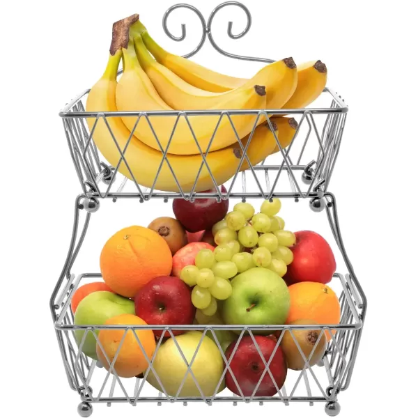imageSorbus Fruit Basket Display Stand 2Tier for Vegetable Fruit ampamp Bread Counter Storage for Kitchen Bathroom Rectangular Antique Metal BlackSilver
