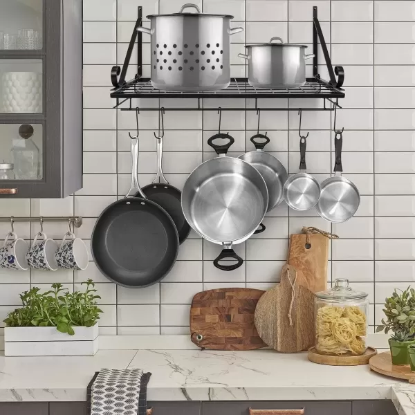 imageSorbus Hanging Pot Rack  Wall Mounted Pot Rack storage shelf hanging rack  Pots and Pans Rack shelf Organizer holder pot hanger  10 S Hooks  kitchen cookware utensils pans 2 DIY Methods BlackBlack