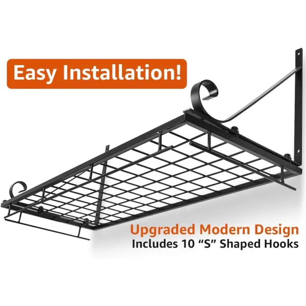 imageSorbus Hanging Pot Rack  Wall Mounted Pot Rack storage shelf hanging rack  Pots and Pans Rack shelf Organizer holder pot hanger  10 S Hooks  kitchen cookware utensils pans 2 DIY Methods BlackBlack