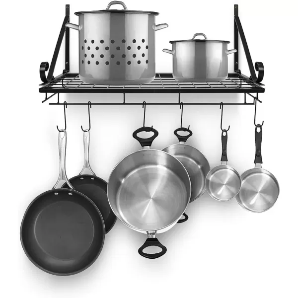 imageSorbus Hanging Pot Rack  Wall Mounted Pot Rack storage shelf hanging rack  Pots and Pans Rack shelf Organizer holder pot hanger  10 S Hooks  kitchen cookware utensils pans 2 DIY Methods BlackBlack