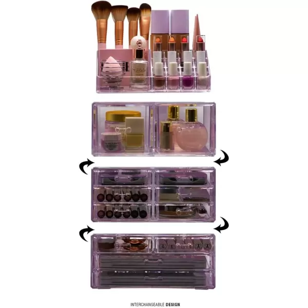 imageSorbus Large Makeup Organizer  Clear Stackable Jewelry Makeup Organizer for Vanity Bathroom Storage Display Case  12 Drawers Cosmetic Beauty Organizers and Storage with Lipstick Makeup Brush HolderPurple