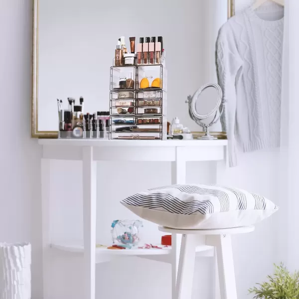 imageSorbus Large Makeup Organizer  Clear Stackable Jewelry Makeup Organizer for Vanity Bathroom Storage Display Case  12 Drawers Cosmetic Beauty Organizers and Storage with Lipstick Makeup Brush HolderBlack Jewel