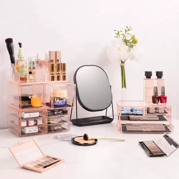 imageSorbus Large Makeup Organizer  Clear Stackable Jewelry Makeup Organizer for Vanity Bathroom Storage Display Case  12 Drawers Cosmetic Beauty Organizers and Storage with Lipstick Makeup Brush HolderPink
