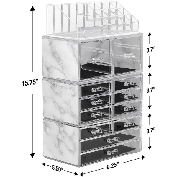 imageSorbus Large Makeup Organizer  Clear Stackable Jewelry Makeup Organizer for Vanity Bathroom Storage Display Case  12 Drawers Cosmetic Beauty Organizers and Storage with Lipstick Makeup Brush HolderMarble
