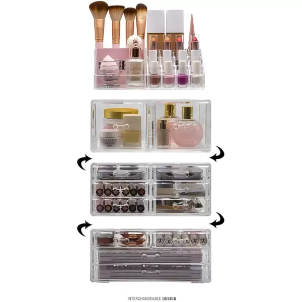imageSorbus Large Makeup Organizer  Clear Stackable Jewelry Makeup Organizer for Vanity Bathroom Storage Display Case  12 Drawers Cosmetic Beauty Organizers and Storage with Lipstick Makeup Brush HolderMarble