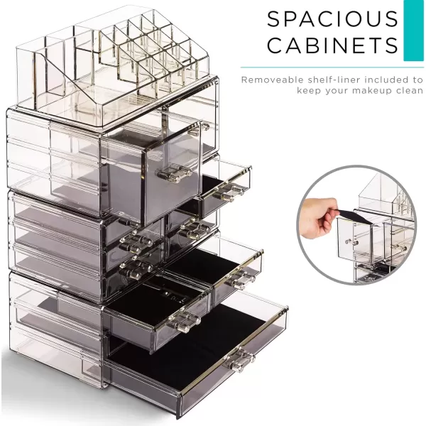 imageSorbus Large Makeup Organizer  Clear Stackable Jewelry Makeup Organizer for Vanity Bathroom Storage Display Case  12 Drawers Cosmetic Beauty Organizers and Storage with Lipstick Makeup Brush HolderBlack Jewel