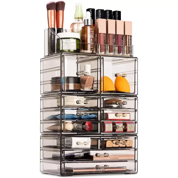 imageSorbus Large Makeup Organizer  Clear Stackable Jewelry Makeup Organizer for Vanity Bathroom Storage Display Case  12 Drawers Cosmetic Beauty Organizers and Storage with Lipstick Makeup Brush HolderBlack Jewel