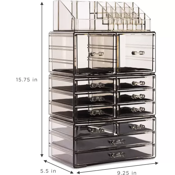 imageSorbus Large Makeup Organizer  Clear Stackable Jewelry Makeup Organizer for Vanity Bathroom Storage Display Case  12 Drawers Cosmetic Beauty Organizers and Storage with Lipstick Makeup Brush HolderBlack Jewel