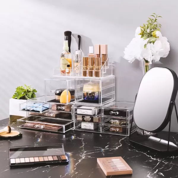 imageSorbus Large Makeup Organizer  Clear Stackable Jewelry Makeup Organizer for Vanity Bathroom Storage Display Case  12 Drawers Cosmetic Beauty Organizers and Storage with Lipstick Makeup Brush HolderClear