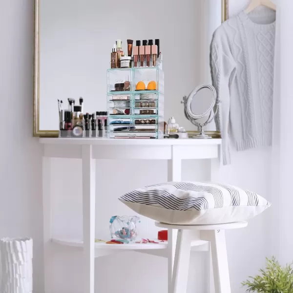 imageSorbus Large Makeup Organizer  Clear Stackable Jewelry Makeup Organizer for Vanity Bathroom Storage Display Case  12 Drawers Cosmetic Beauty Organizers and Storage with Lipstick Makeup Brush HolderTeal Thrill