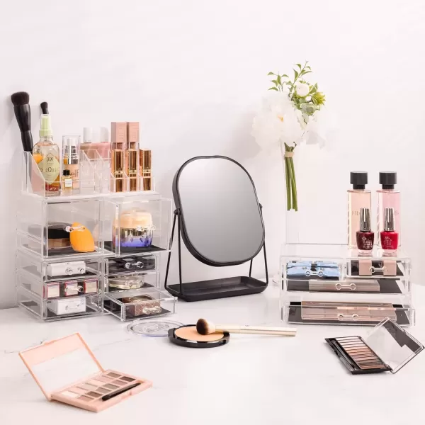 imageSorbus Large Makeup Organizer  Clear Stackable Jewelry Makeup Organizer for Vanity Bathroom Storage Display Case  12 Drawers Cosmetic Beauty Organizers and Storage with Lipstick Makeup Brush HolderClear