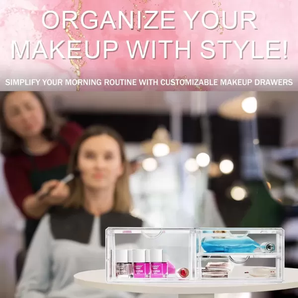 imageSorbus Large Stackable Acrylic Drawers  2 Clear Storage Drawers for Organizing Make up Nail Polish Hair Accessories and Beauty Supplies  Makeup Organizer for Vanity Bathroom Organizer Countertop3 Drawers